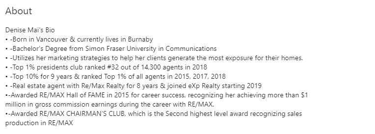 LinkedIn bio - REALTOR