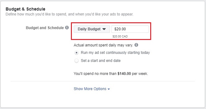 Facebook Ad Budget and Schedule