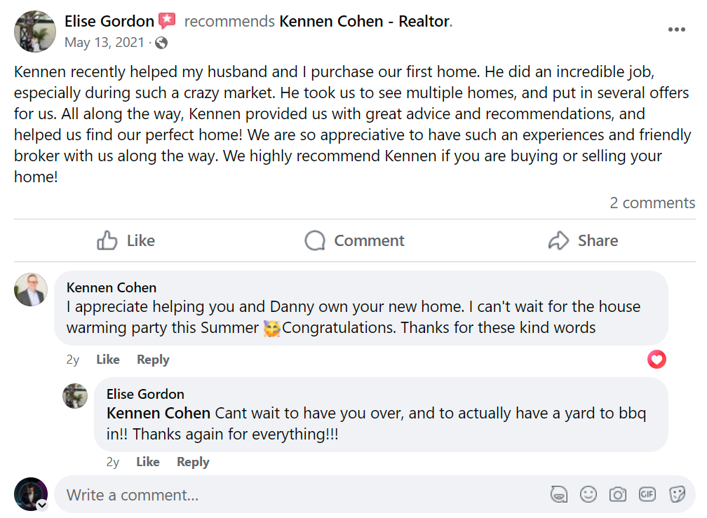 Facebook and Google reviews for real estate