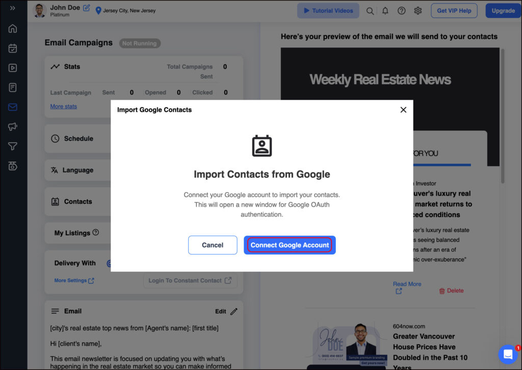 import google contacts to roomvu