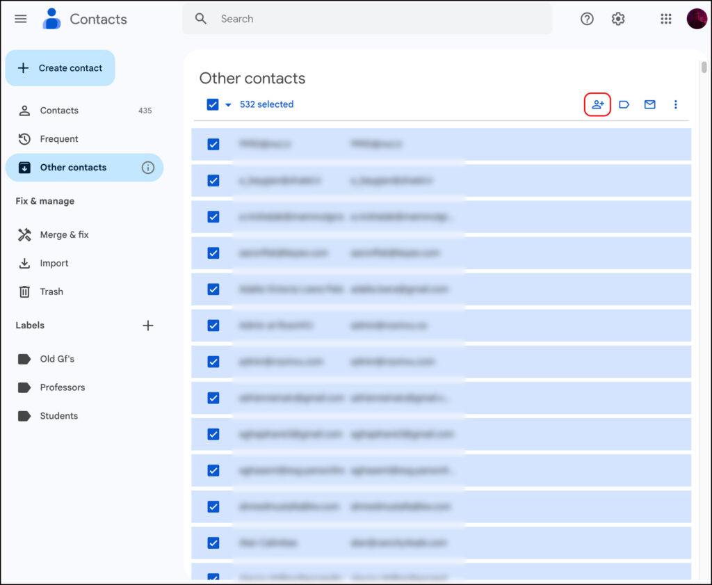 import google contacts to roomvu