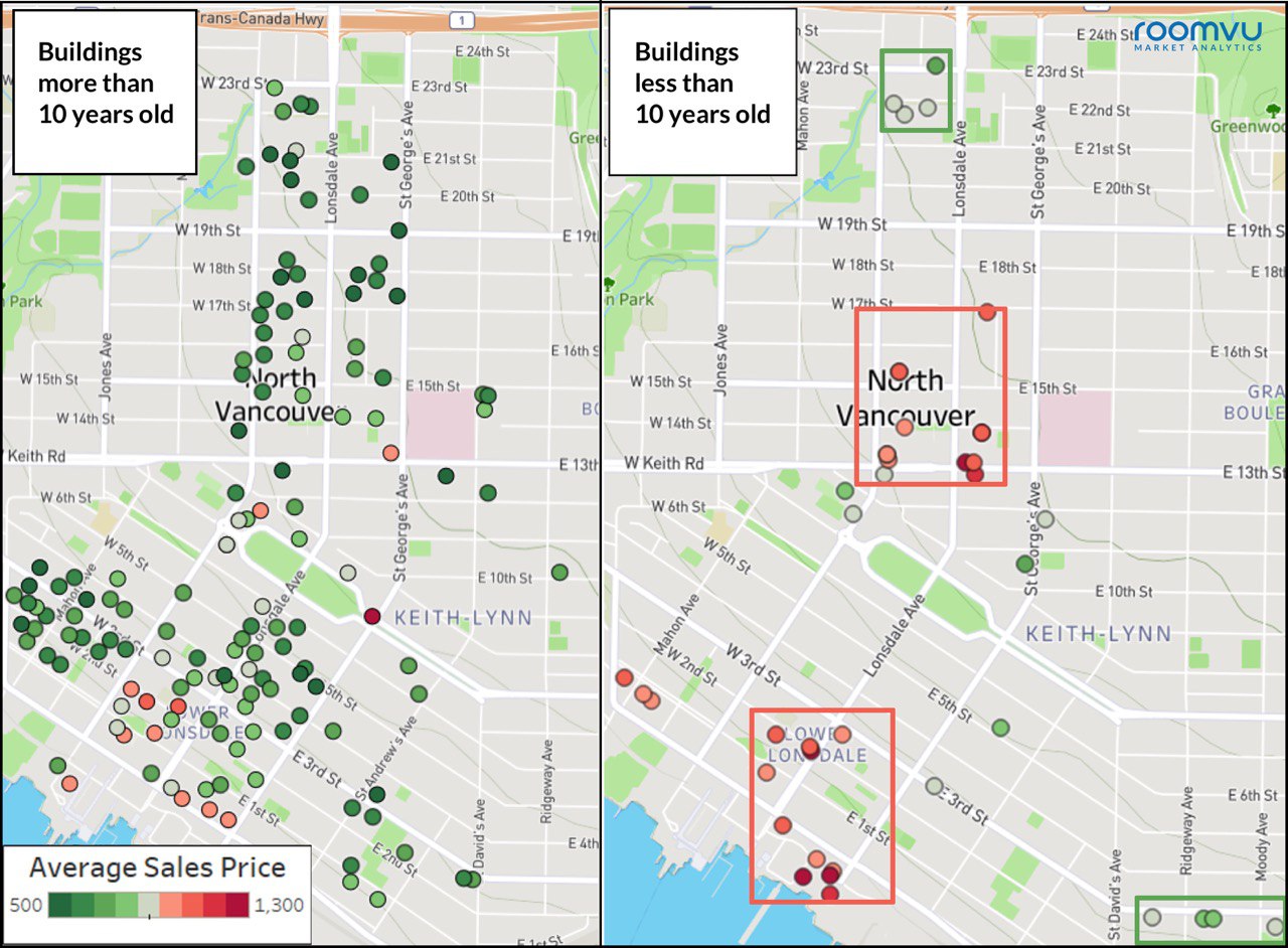 Top 15 most and least affordable buildings per square foot in Central and Lower Lonsdale